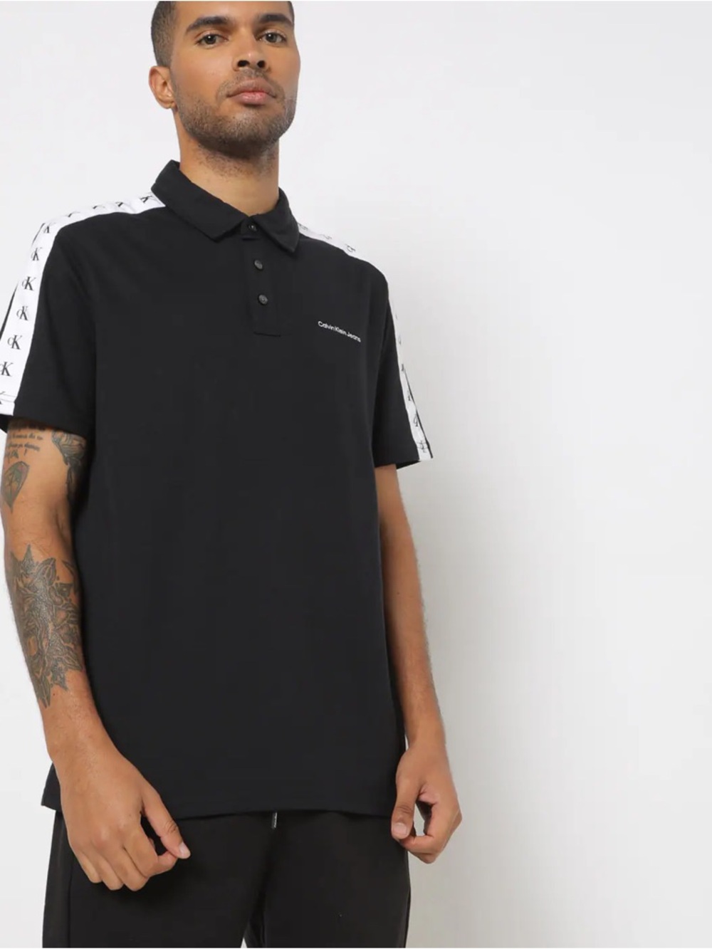 Calvin Klein Jeans Black Polo Shirt with White Accents
